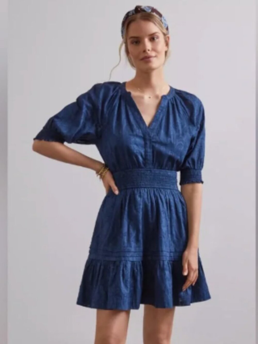 Anthropologie Cotton Jacquard Dress Navy Size Small